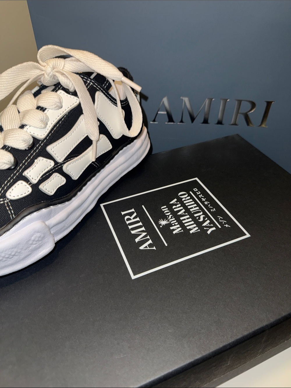 AMIRI Special Edition Black and White Low-Top Sneakers with Cream Laces